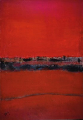 Gaston Gallé, zeitgenössischer belgischer Maler, Abstrakte Komposition in Rot, Öl/Lwd, links unten signiert, ca. 100x70cm