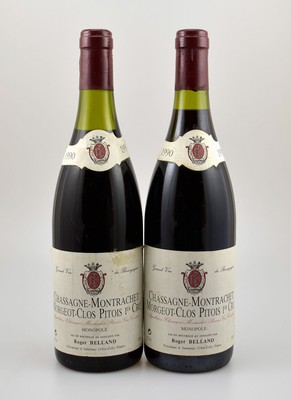 2 Flasche 1990 Chassagne-Montrachet Morgeot-Clos Pitois, 1er Cru, je ca. 75 cl, 13 % Vol., Abstände zwischen Kapselund Wein: ca. 1 bis 3,5 cm, ...