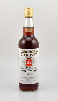 1 Flasche 1962 Longmorn-Glenlivet Finest Highland Malt Scotch Whisky, ca. 70 cl, 40 % Vol., 39 Years Old, im Jahr 2001 abgefüllt, hervorragender ...