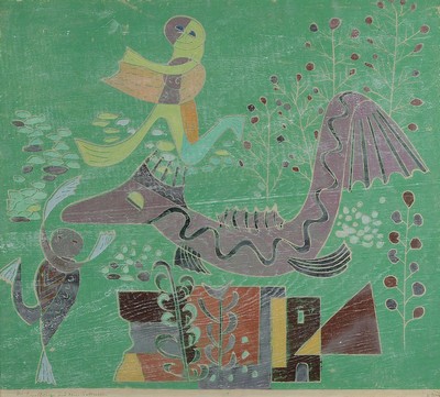 Rolf Müller-Landau, 1903-1956 Bad Bergzabern, Der Fischkönig und sein Sekretär, Monotypie, handsigniert und betitelt, ca. 48x54cm, PP, u.Gl., R. ...