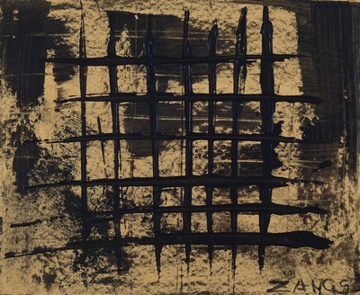 Herbert Zangs, 1924-2003, Gitternetz, Acryl auf braunem Karton, unter Glas gerahmt, Passepartout, ca. 41.5x51cm/59.5x50 cm