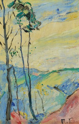 Roman Bilinski, 1897 - 1981, rückseitig bezeichnet Wälder in Anatolen, Öl/Malkarton, monogrammiert RB und verso zusätzlich signiert R. Bilinski, ...