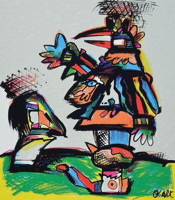 Otmar Alt, geb. 1940, zwei kommunizierende Vögel, Offset-Litho, handsigniert, ca. 45 x 40 cm