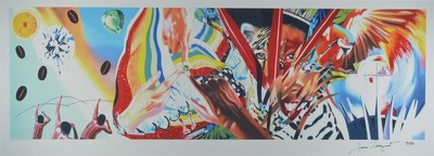 James Rosenquist, 1933-2017, Farb-Pigmentdruck auf dickem Aquarellpapier, handsigniert und num. 13/50, aus 2014, 70 x 200 cm, unter Glas, Rahmen: 77 ...