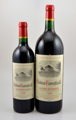 6 Flaschen 1998 Chateau Tournefeuille, Lalande-de-Pomerol, 3 x 75 cl, 3 x 150 cl, ca. 12,5 % Vol., Füllstände: je into neck, sehr gute ...