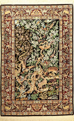 Esfahan signiert "Lalehzar", Persien, ca. 40 Jahre, Korkwolle mit und auf Seide, ca. 171x 115 cm, EHZ: 2. Kunstvolles Lebensbaum Muster.