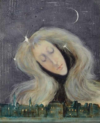 Lajos Sebök, 1910 Szeged (Ungarn) - 1996 Neuss, "Die gute Fee", Öl/Platte, re u. signiert, ca. 50 x 40 cm, Rahmen: 55 x 43 cm