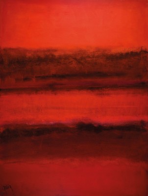Gaston Gale, zeitgenössischer Belgischer Künstler, abstrakte Komposition in Rot, Öl/Lwd, links unten sign., ca. 103x78 cm, Leisten