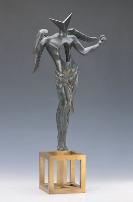 Salvador Dali, 1904-1986, Surrealistischer Engel, Bronzeskulptur, signiert, num. 99/1500, H. ca. 57cm, mit Zertifikat und Buch