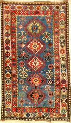 Blauer Schirwan antik, Kaukasus, um 1890, Wolle auf Wolle, ca. 179 x 108 cm, EHZ: 3-4