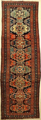 Westpersischer Teppich alt, Persien, Turkmen Güls, um 1930, Wolle auf Wolle, ca. 362 x 114 cm, EHZ: 3