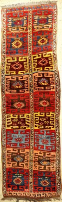 Kurdischer "Galerie" antik, Türkei, Ende 19.Jhd., Wolle auf Wolle, ca. 282 x 87 cm, EHZ: 2-3, Rarität.