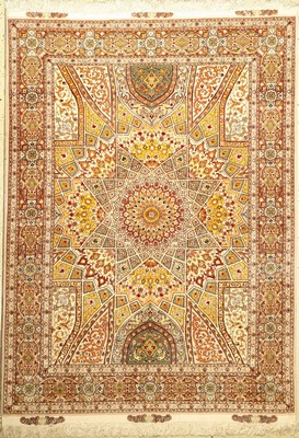 Täbriz fein (50 RAJ), Persien, ca. 20 Jahre, Korkwolle mit und auf Seide, ca. 207 x 154 cm, EHZ: 1-2 (fachkundig gereinigt). Seltene ...