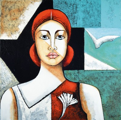 Silvia Sartelet, geb. 1947 Berlin, Frauendarstellung, Acryl/Lwd, sign., ca. 80x80 cm