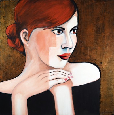 Silvia Sartelet, geb. 1947 Berlin, Frauendarstellung, Acryl/Lwd, sign., ca. 90x90 cm