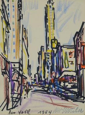 Otto Ditscher, 1903-1987 Neuhofen, New York, Filz- und Buntstift, bez. und dat. 1964, Signaturstempel, ca. 19x14cm, u.Gl., R.