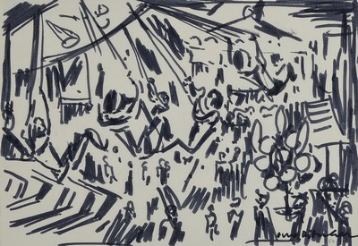 Otto Ditscher, 1903-1987 Neuhofen, Kerweplatz in Neuhofen, Filzstiftzeichnung, signiert und dat. 54, ca. 21x30cm, u.Gl., R.