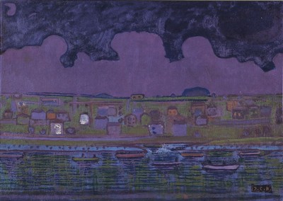Ihsan Cemal Karaburcak, 1898-1970, Abenddämmerung am Meer, Farboffset auf Porzellan, im Druck monogrammiert, ca. 30x42cm/47x55cm, R.