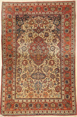 Esfahan "Shooreshi" alt, Persien, um 1920, Korkwolle auf Baumwolle, ca. 211 x 138 cm, EHZ: 5 (Morsch, Flecken, Loch).