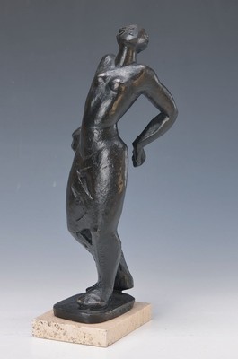Montserra Faura, geb. 1947 Bacelona, Bronzeskulptur, nach hinten gebeugte Skulptur, "Frine" am Sockel signiert, Italica Verlag, num. 2/376, ...