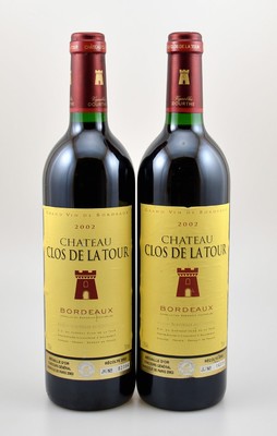 2 Flaschen 2002 Chateau Clos de Latour, je ca. 75 cl, 13 % Vol., Füllstände: je ca. into neck, unverkostet