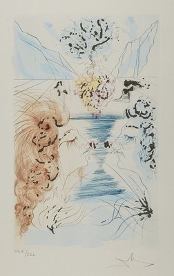 Salvador Dali, 1904 Figureas-1989, The kiss,Farbradierung mit Goldstaubauflagen/Papier, CCXI/CCL, rechts unten signiert, Passepartout , unter Glas ...