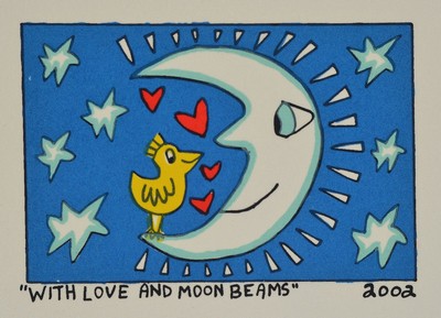 James Rizzi, 1950-2011, With Love an Moon beams, Farblithographie von 2002, ca. 5x7.5cm
