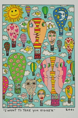 James Rizzi, 1950-2011, I want to take you higher, Farblithographie von 2001, ca. 23x16cm