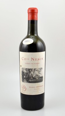 1 Flasche 1924 Chateau Nenin, Pomerol, Premier Cru, Füllstand: ca. low mid shoulder, Etikett l. beschmutzt bzw. besch., unverkostet, sammelwürdig, ...