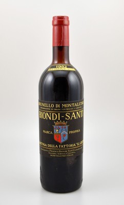 1 Flasche 1982 Biondi-Santi Brunello di Montalcino, Cantina della Fattoria, ca. 75 cl, 12,5 % Vol., Füllstand: ca. upper mid shoulder, ...