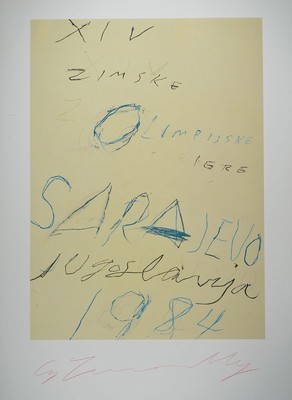 Cy Twombly, XVI Olympiade Sarajevo, 1984, Mönchehaus Museum Goslar 1995, Limitierte Vorzugsausgabe, Farboffset, handsign., ca. 100x70 cm ,