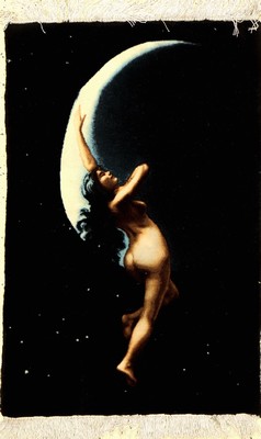 Täbriz fein (60 RAJ), Persien, ca. 15 Jahre, Korkwolle auf Seide, ca. 82 x 54 cm, EHZ: 1-2 (fachkundig gereinigt). Girl Dancing with the Moon