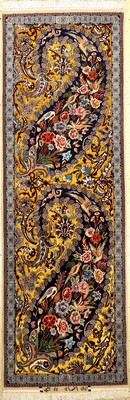 Gelber Esfahan fein "Javade Eslimi" (Seidengrund) "Signiert", Persien, ca. 15 Jahre alt, Korkwolle mit und auf Seide. Seltener ...