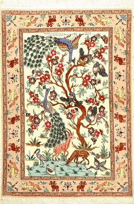 Esfahan fein (Lebensbaum), Persien, ca. 15 Jahre, Korkwolle mit und auf Seide, ca. 128 x 88 cm, EHZ: 1-2 (fachkundig gereinigt).