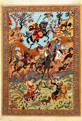 Esfahan fein (Safavid Hunting Design), Persien, ca. 15 Jahre, Korkwolle mit und auf Seide, ca. 123 x 89 cm, EHZ: 1-2 (fachkundig gereinigt). Feine ...