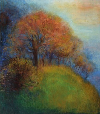 Helena Hruskova, geb. 1955 Tschechien, Herbstliche Baumreihe am Wiesenrand, Öl/Lwd, rechts unten signiert, ca. 75x65cm, R.