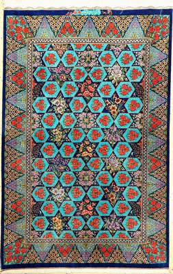 Sehr feiner Seiden Ghom "Djavid" (Signiert) "Stern Kachelmuster", Persien, ca. 15 Jahre alt, reine Naturseide, ca. 152 x 100 cm, ...