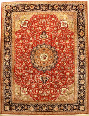 Täbriz fein (Part-Silk) alt, Persien, ca. 40 Jahre, Korkwolle mit Seide, ca. 398 x 305 cm, hochwertige Qualität, glanzreiche Seide, EHZ: 1-2 ...