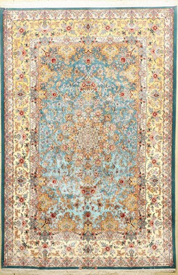 Seiden Esfahan "Hossein Nasr" fein (Signiert), Persien, ca. 15 Jahre alt, reine Naturseide mit minimalen Korkwoll-Highlights, ca. 307 x ...