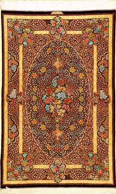 Sehr feiner Seiden Ghom "Bitarafan" (Signiert) "Mille Fleur", Persien, ca. 15 Jahre alt, reine Naturseide, ca. 155 x 102 cm, ...