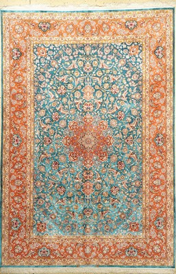Esfahan "Mostafa Nasri" fein "Signiert" (Seidengrund & Seiden Außenrand), Persien, ca. 15 Jahre alt, Seide mit Korkwolle auf ...