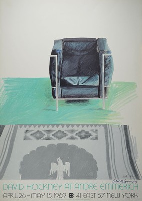 David Hockney, geb. 1937 in Bradford, Farboffset auf dünnem Karton, Plakat zur Ausstellung Gallery Emmerich New York 1969, handsign., ca. 93,5x66,5 ...