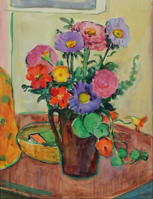Friedrich Jossé, 1897 Wolfstein-1994 Speyer,Blumenstillleben, Gouache auf Papier, rechts unten signiert, ca. 58x46cm, u.Gl., R. ca. 70x55cm, R.