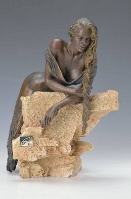 Manuel Vidal geb. 1953, Metallskulptur, Weibliche Akt, sign., Gesamth. ca. 34 cm