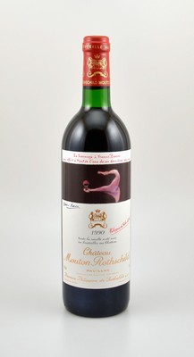 1 Flasche 1990 Chateau Mouton Rothschild, Pauillac, ca. 75 cl, 12,5 % Vol., Füllstand: top shoulder, hervorragender Erhaltungszustand, im orig. ...