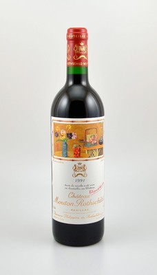 1 Flasche 1991 Chateau Mouton Rothschild, Pauillac, Premier Grand Cru Classe, ca. 75 cl, 12,5 % Vol., Füllstand: into neck, sehr guter ...