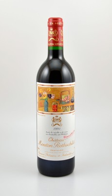 1 Flasche 1991 Chateau Mouton Rothschild, Pauillac, Premier Grand Cru Classe, ca. 75 cl, 12,5 % Vol., Füllstand: into neck, sehr guter ...