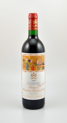 1 Flasche 1991 Chateau Mouton Rothschild, Pauillac, Premier Grand Cru Classe, ca. 75 cl, 12,5 % Vol., Füllstand: into neck, sehr guter ...