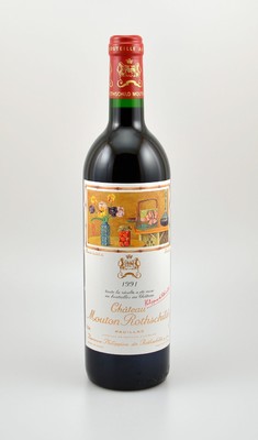 1 Flasche 1991 Chateau Mouton Rothschild, Pauillac, Premier Grand Cru Classe, ca. 75 cl, 12,5 % Vol., Füllstand: into neck, sehr guter ...