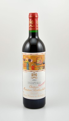 1 Flasche 1991 Chateau Mouton Rothschild, Pauillac, Premier Grand Cru Classe, ca. 75 cl, 12,5 % Vol., Füllstand: into neck, sehr guter ...